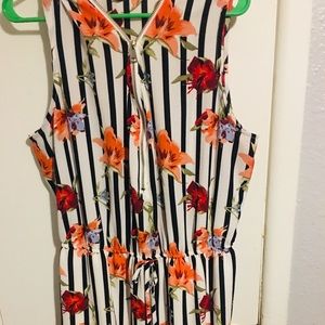 Floral Pinstripe Dress w/ Gold Zipper
